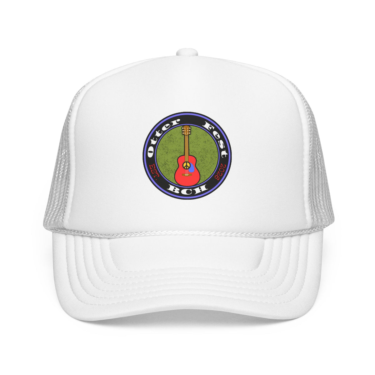 Otter Fest Retro Peace Sign/ Acoustic Guitar Patch Foam Trucker Hat |