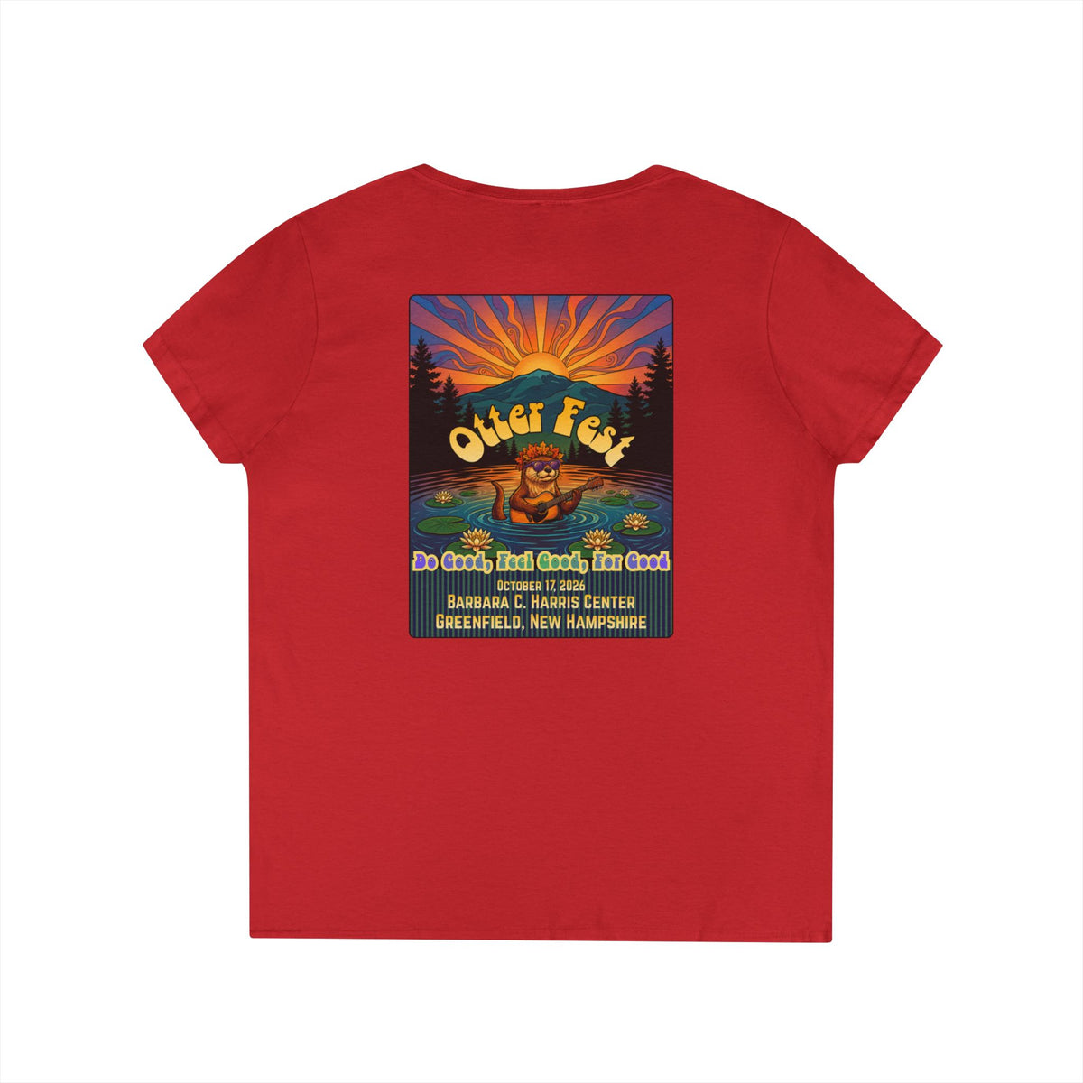 Otter Fest graphic V-Neck T-Shirt | Otter Illustration, Sunset Lake Scene