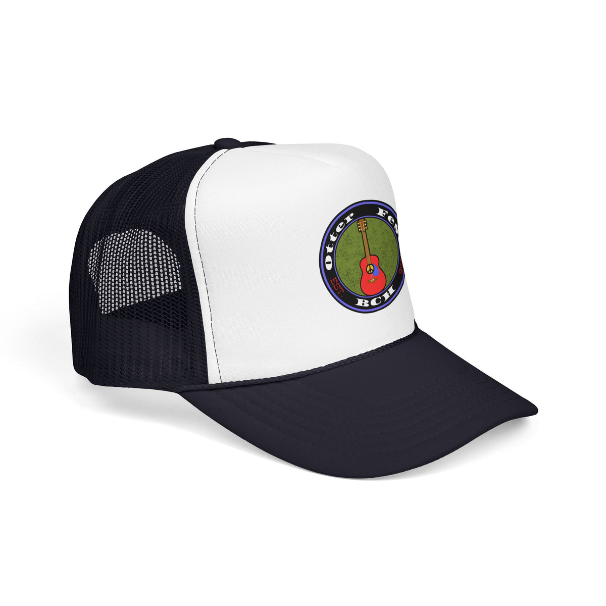 Otter Fest Retro Peace Sign/ Acoustic Guitar Patch Foam Trucker Hat |