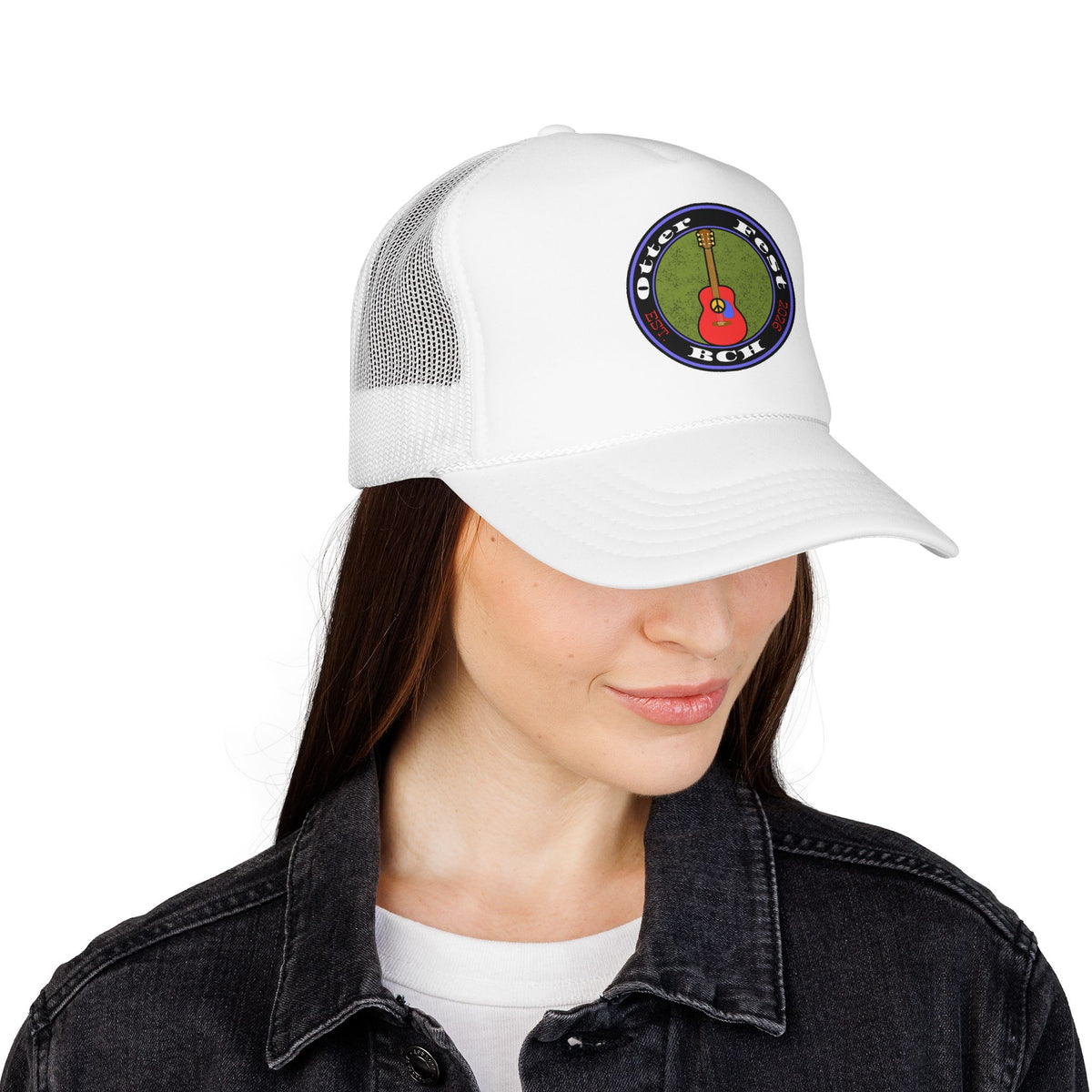 Otter Fest Retro Peace Sign/ Acoustic Guitar Patch Foam Trucker Hat |